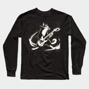 Electric Guitar Cat Rock Music Japan Style Funny Cat Long Sleeve T-Shirt